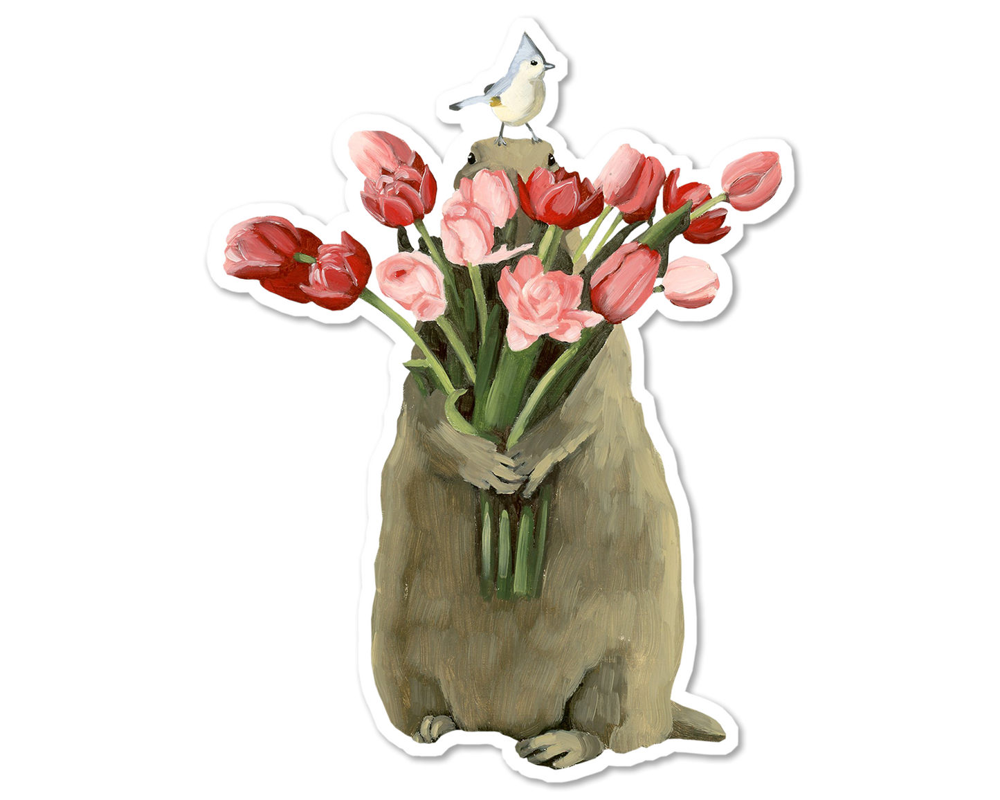 Groundhog w/ Tulips Vinyl Sticker