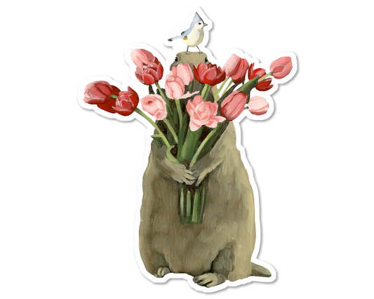 Groundhog w/ Tulips Vinyl Sticker