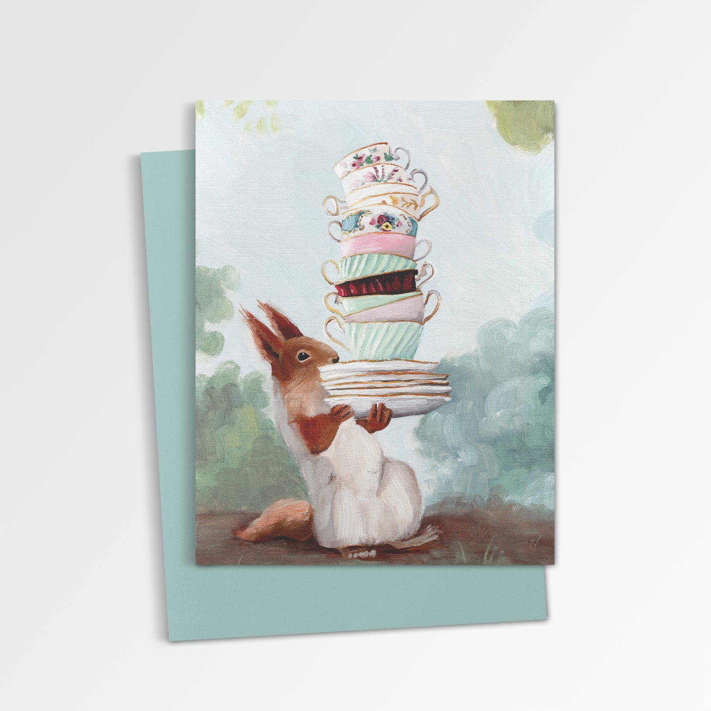 Squirrel w/ Teacups Notecard (Blank Inside)