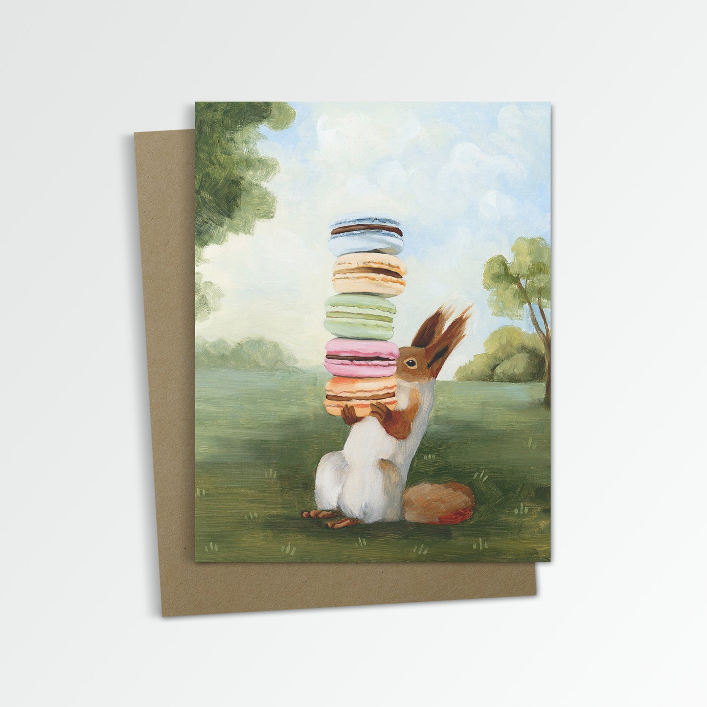 Squirrel w/ Macarons Notecard (Blank Inside)