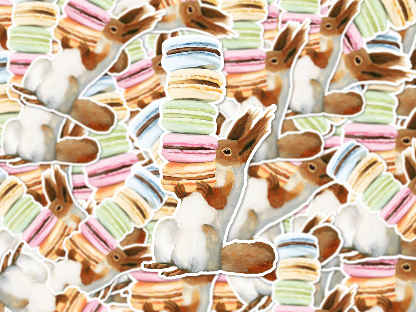 Squirrel w/ Macarons Vinyl Sticker
