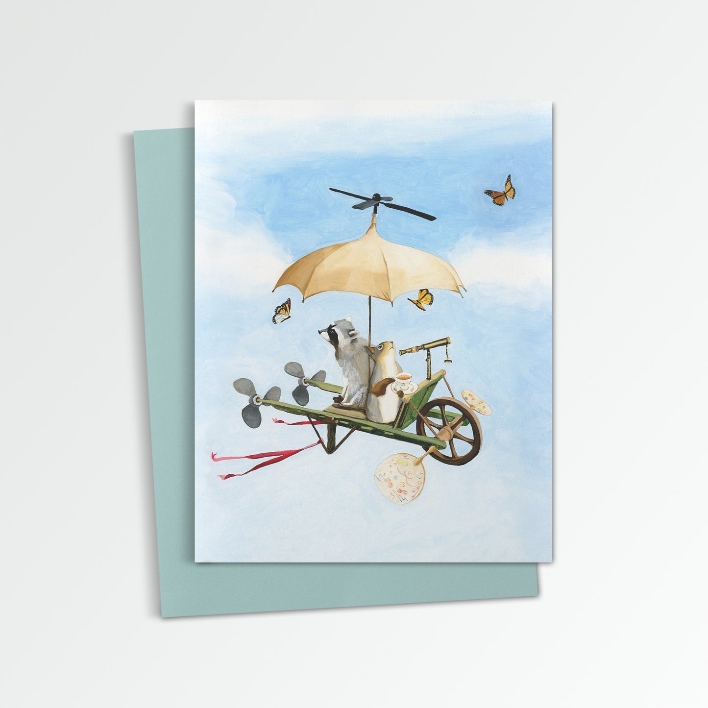 Flying Machine w/ Wheelbarrow Notecard (Blank Inside)