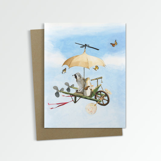 Flying Machine w/ Wheelbarrow Notecard (Blank Inside)