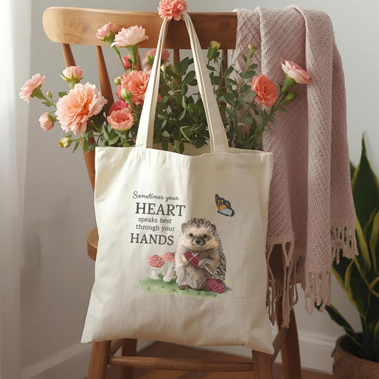 Cotton Canvas Tote Bag - Knitting Hedgehog