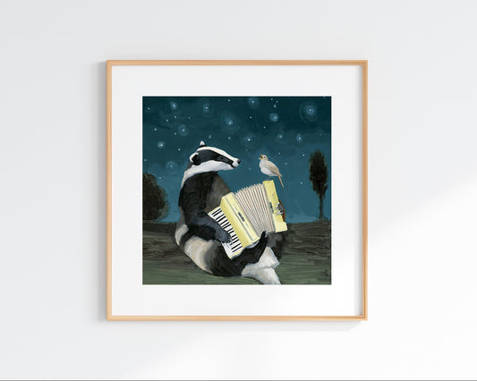 Nightingale and Badger w/ Accordion - Art Print