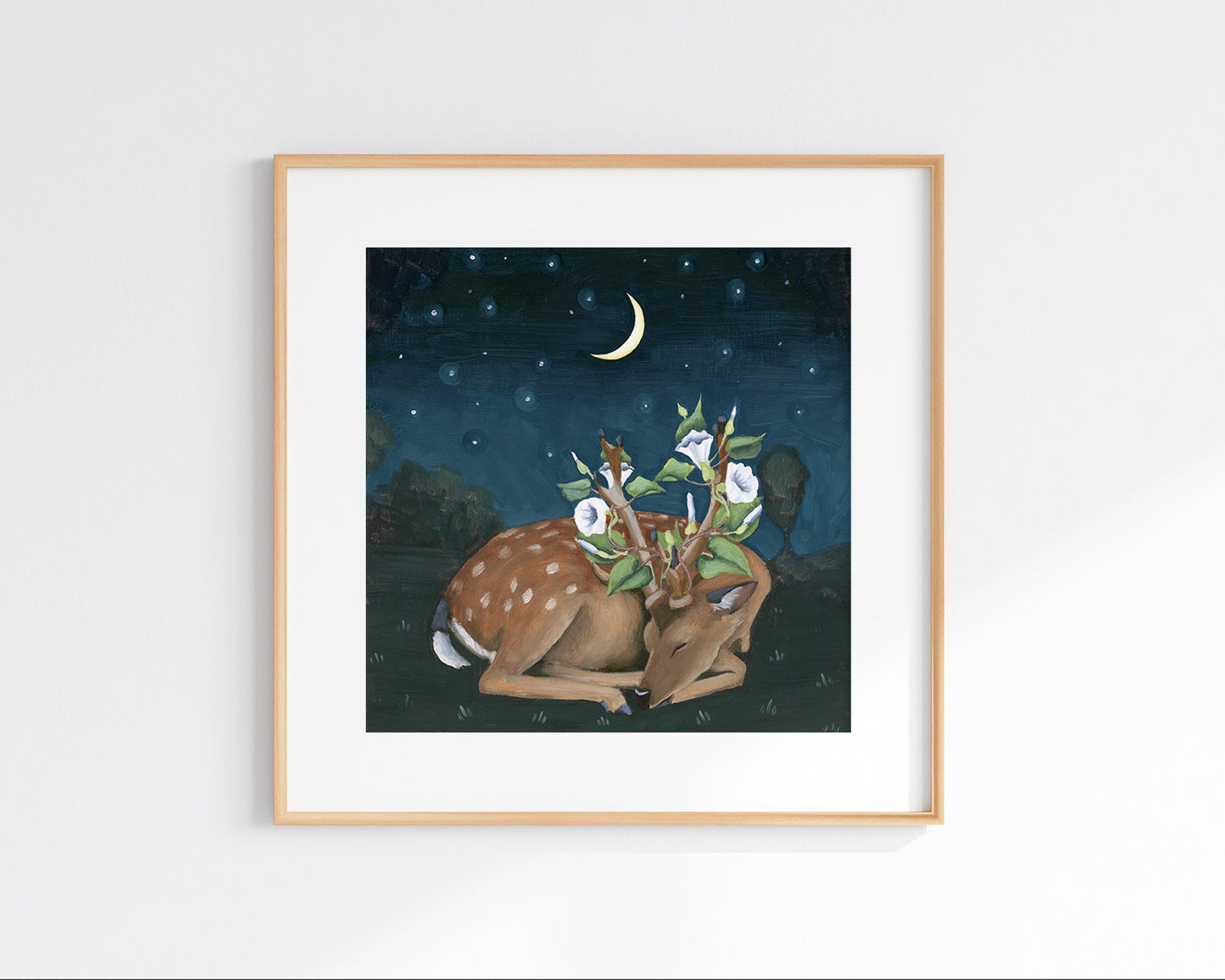 Deer w/ Moonflower and Crescent Moon Art Print (8x8)