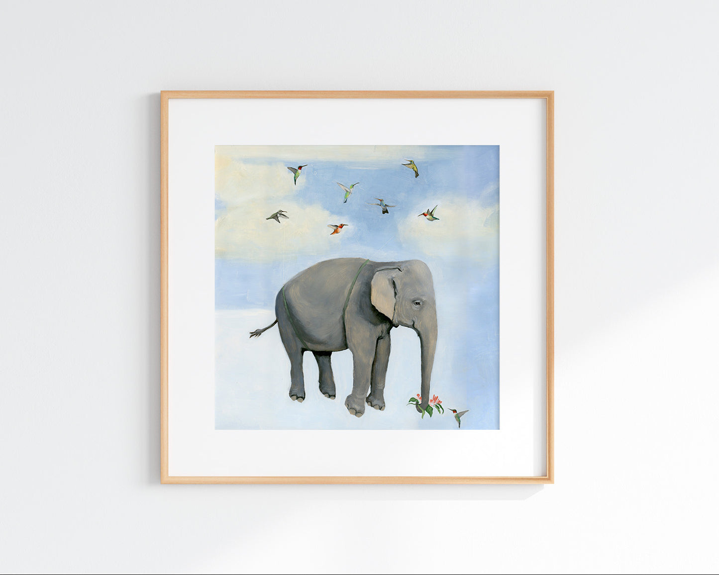 Elephant and Hummingbirds Art Print (8x8)