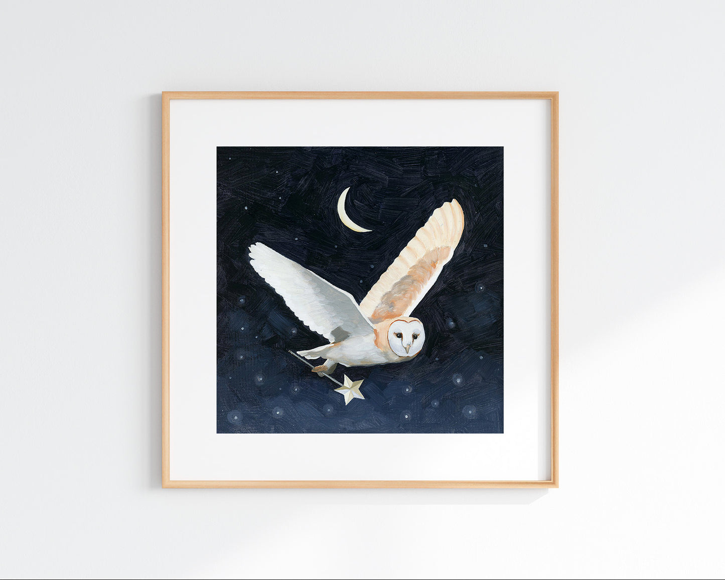Owl w/ Magic Wand and Crescent Moon Art Print (8x8)