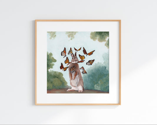 Rabbit and Monarch Flutter - Art Print