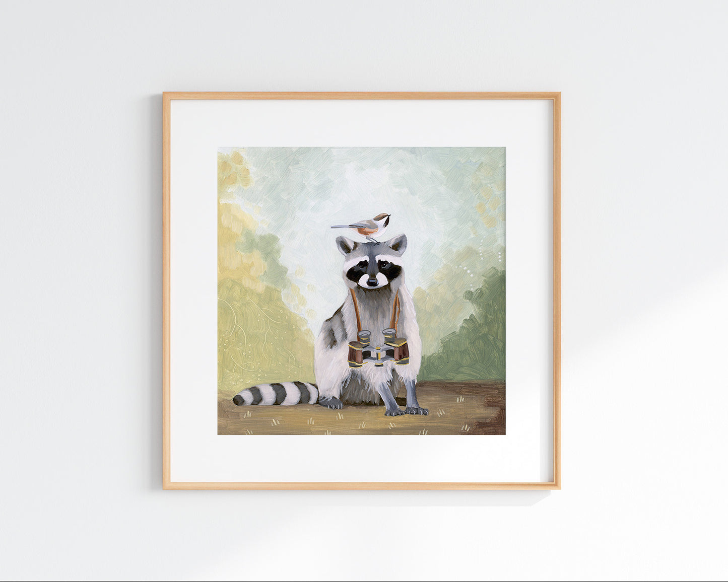 Raccoon Birding Art Print (8x8)