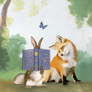 Fox and Rabbit Reading - 10x10 Art Print