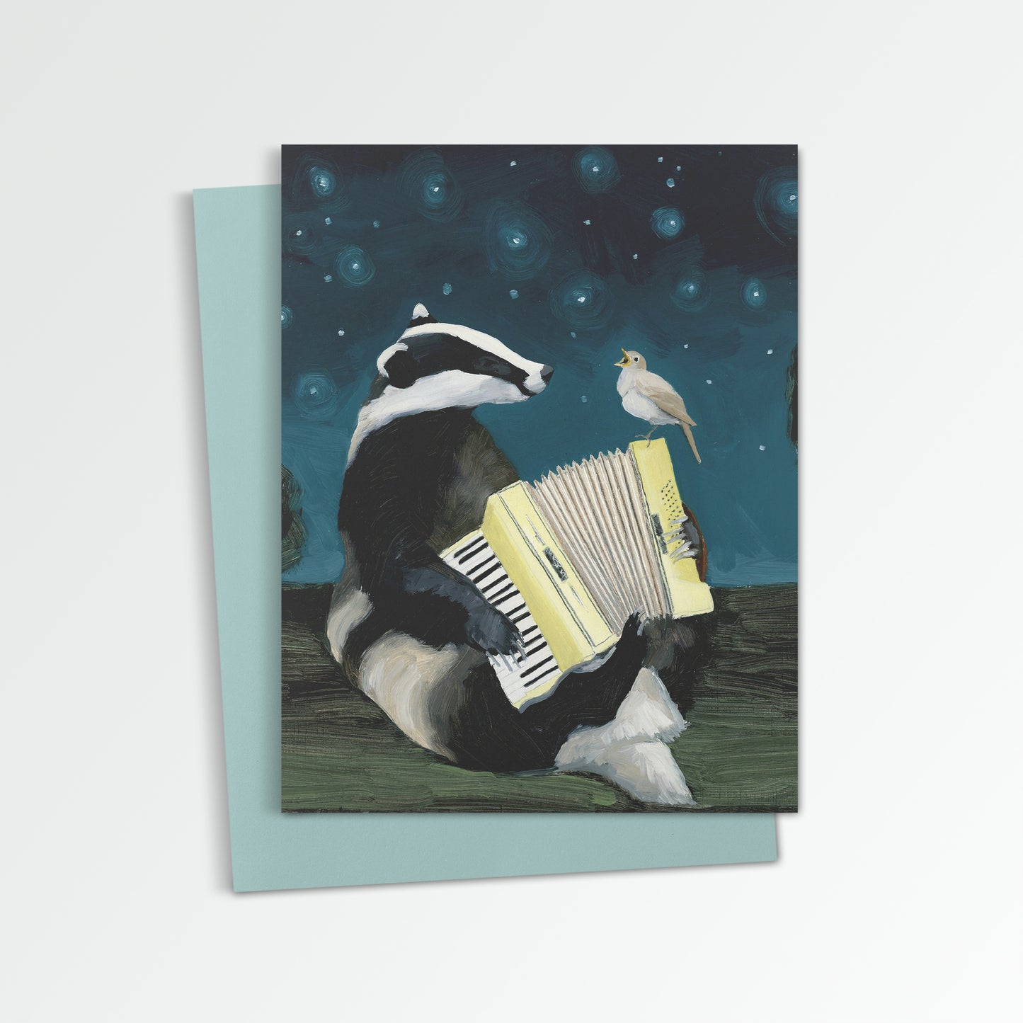 Badger w/ Accordion and Nightingale - Blank Notecard