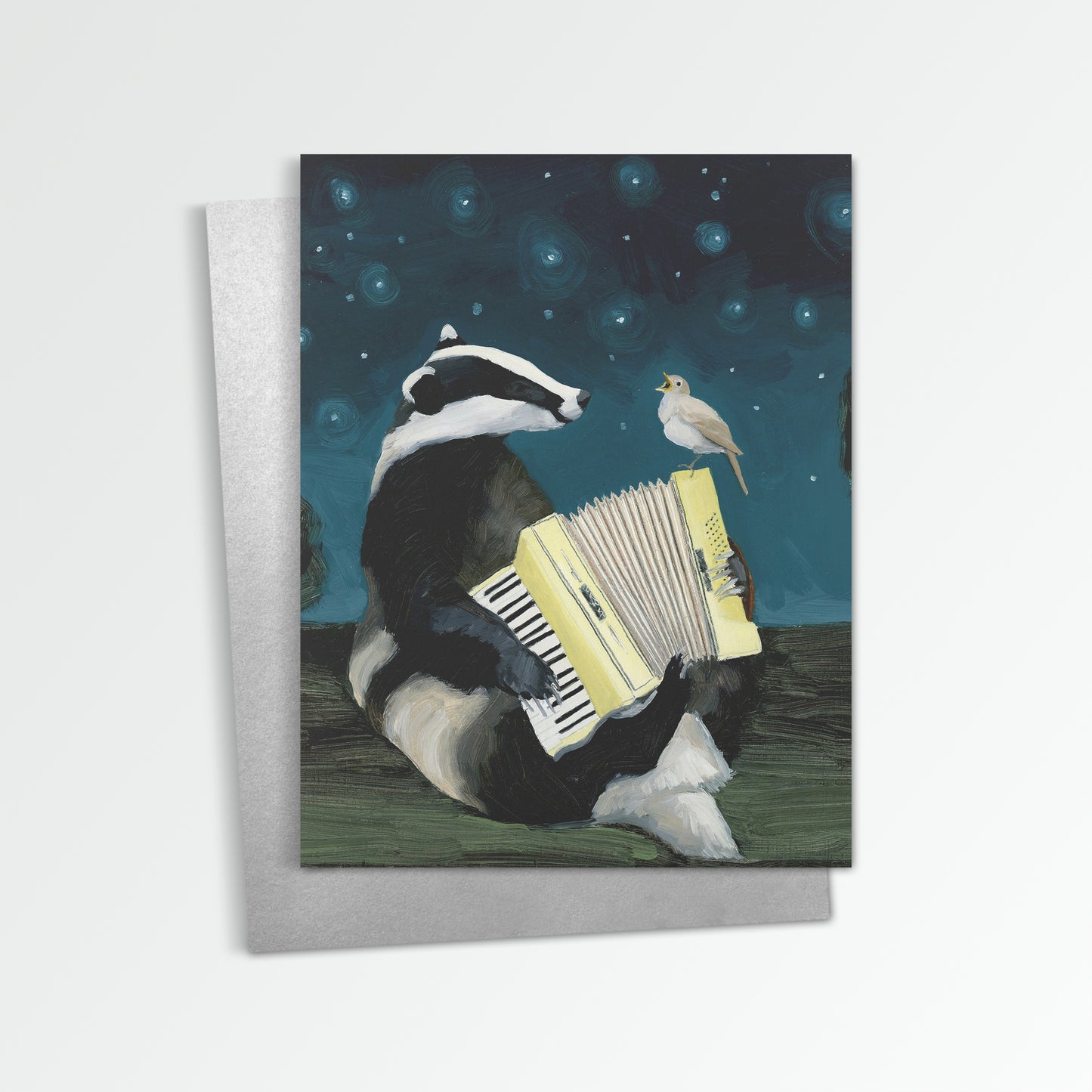 Badger w/ Accordion and Nightingale - Blank Notecard