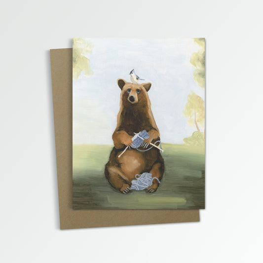 Bear Knitting Notecard (Blank Inside)