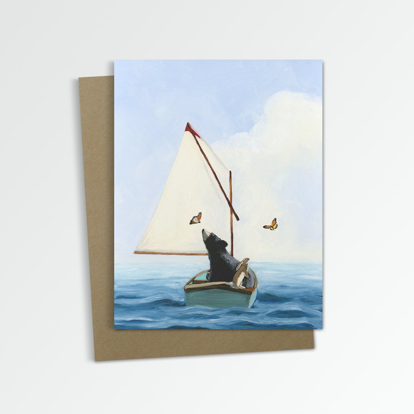 Bear and Rabbit Sailing Notecard (Blank Inside)