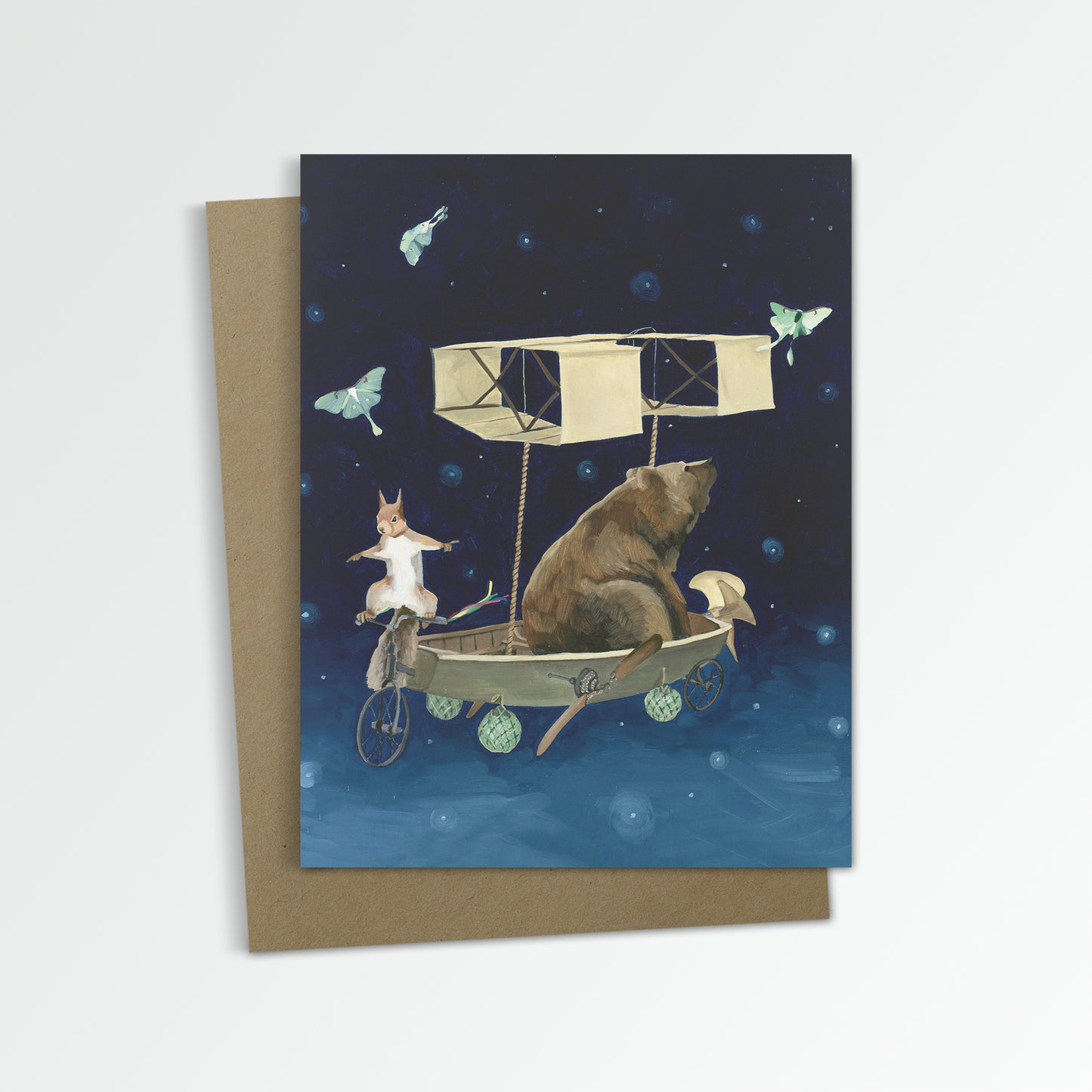 Flying Machine w/ Boat Notecard (Blank Inside)