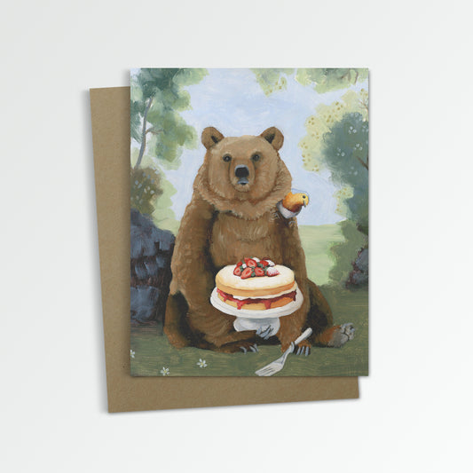 Bear w/ Victoria Sandwich Cake Notecard (Blank Inside)