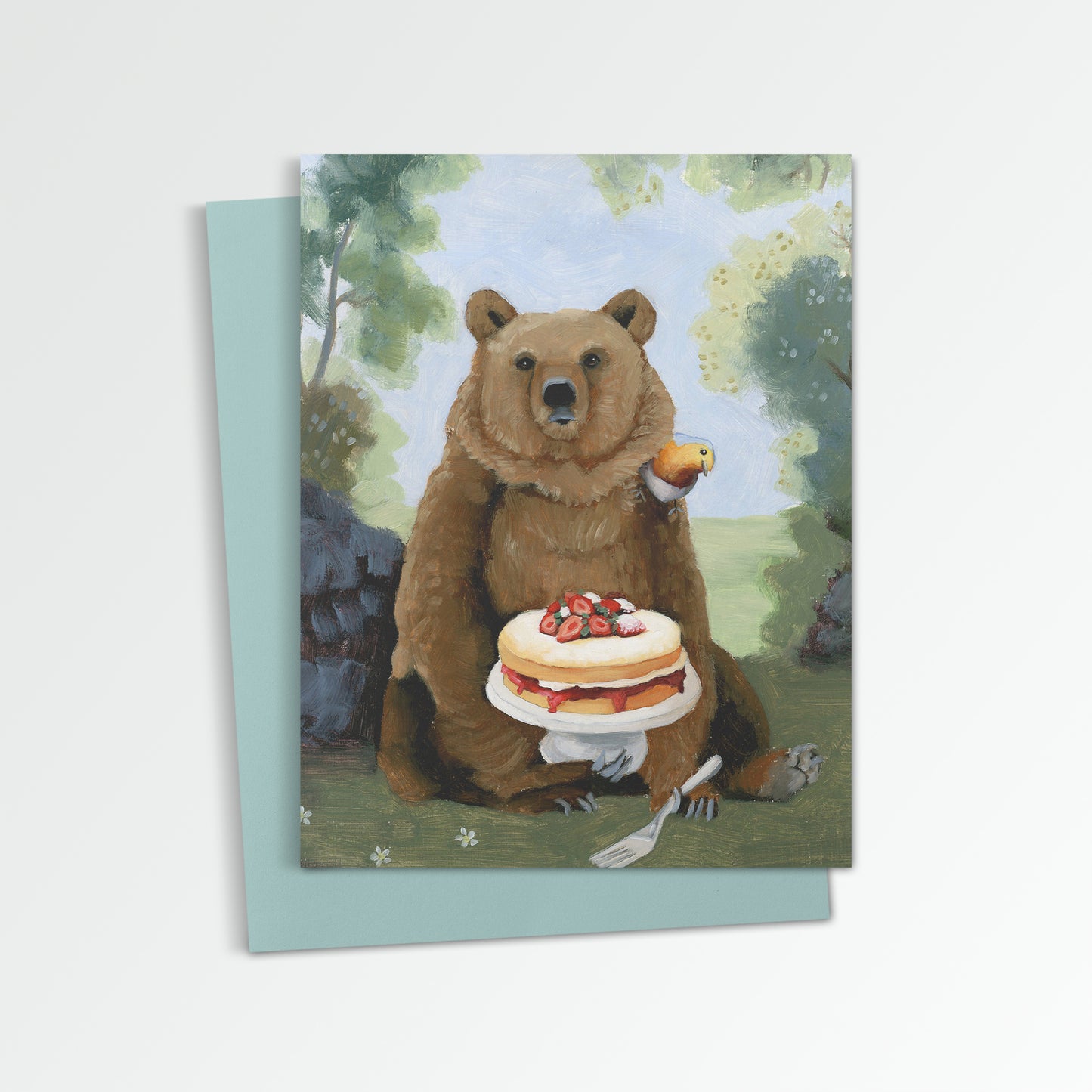 Bear w/ Victoria Sandwich Cake Notecard (Blank Inside)