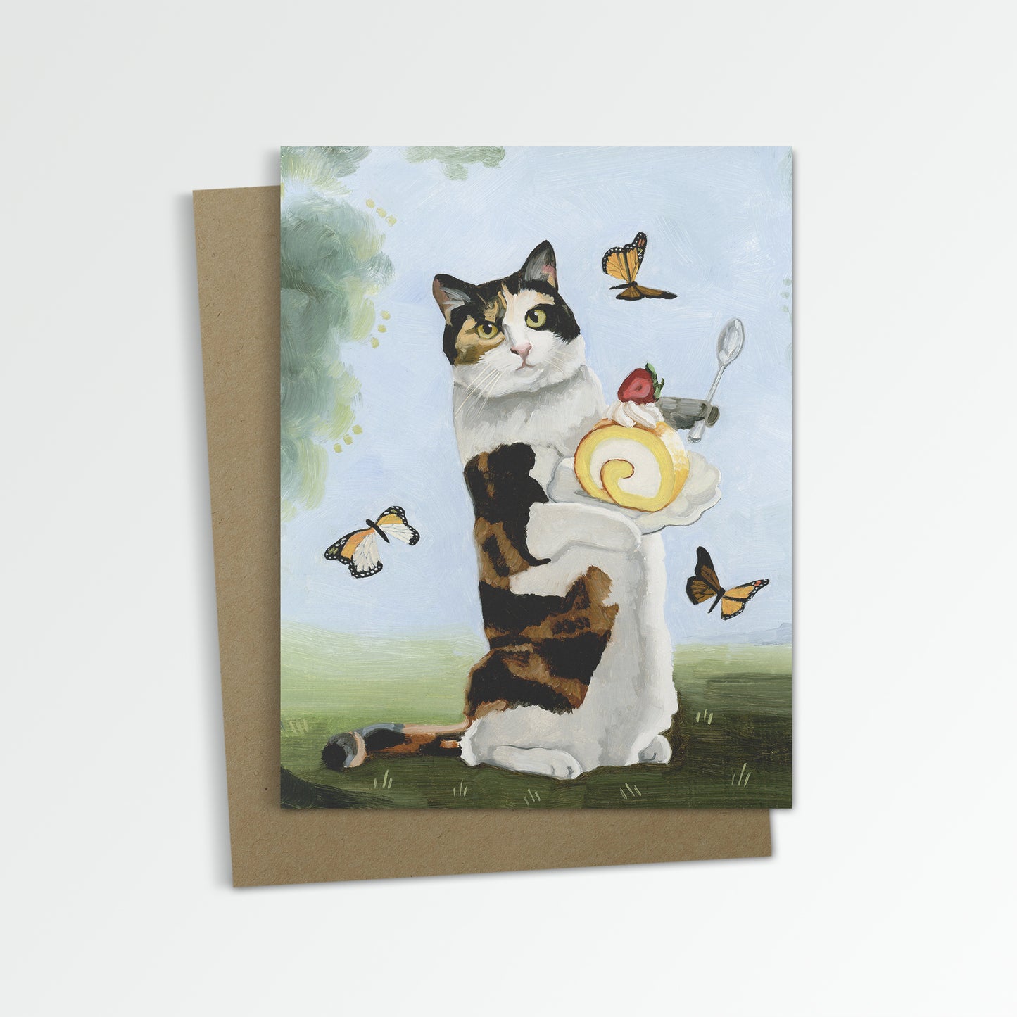 Calico Cat w/ Swiss Roll Notecard (Blank Inside)