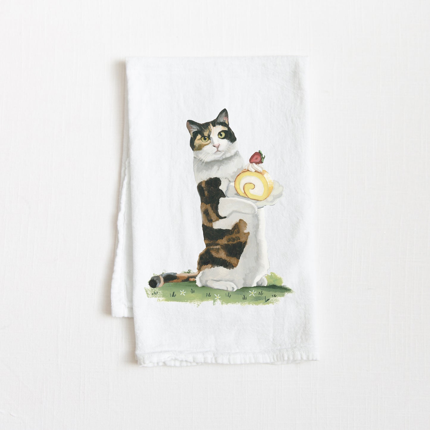 Flour Sack Tea Towel - Calico Cat w/ Swiss Roll