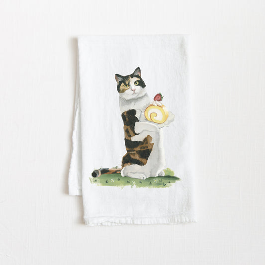Flour Sack Tea Towel - Calico Cat w/ Swiss Roll