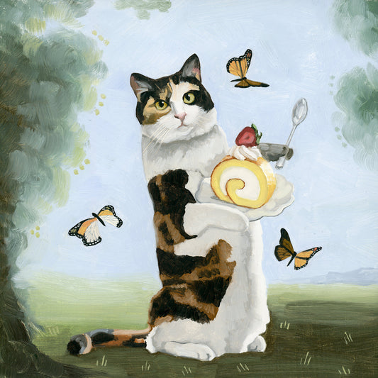 Calico Cat w/ Swiss Roll Art Print (8x8)