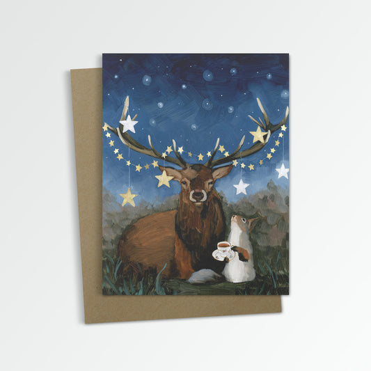 Deer, Stars, Squirrel w/ Tea (Blank Inside)