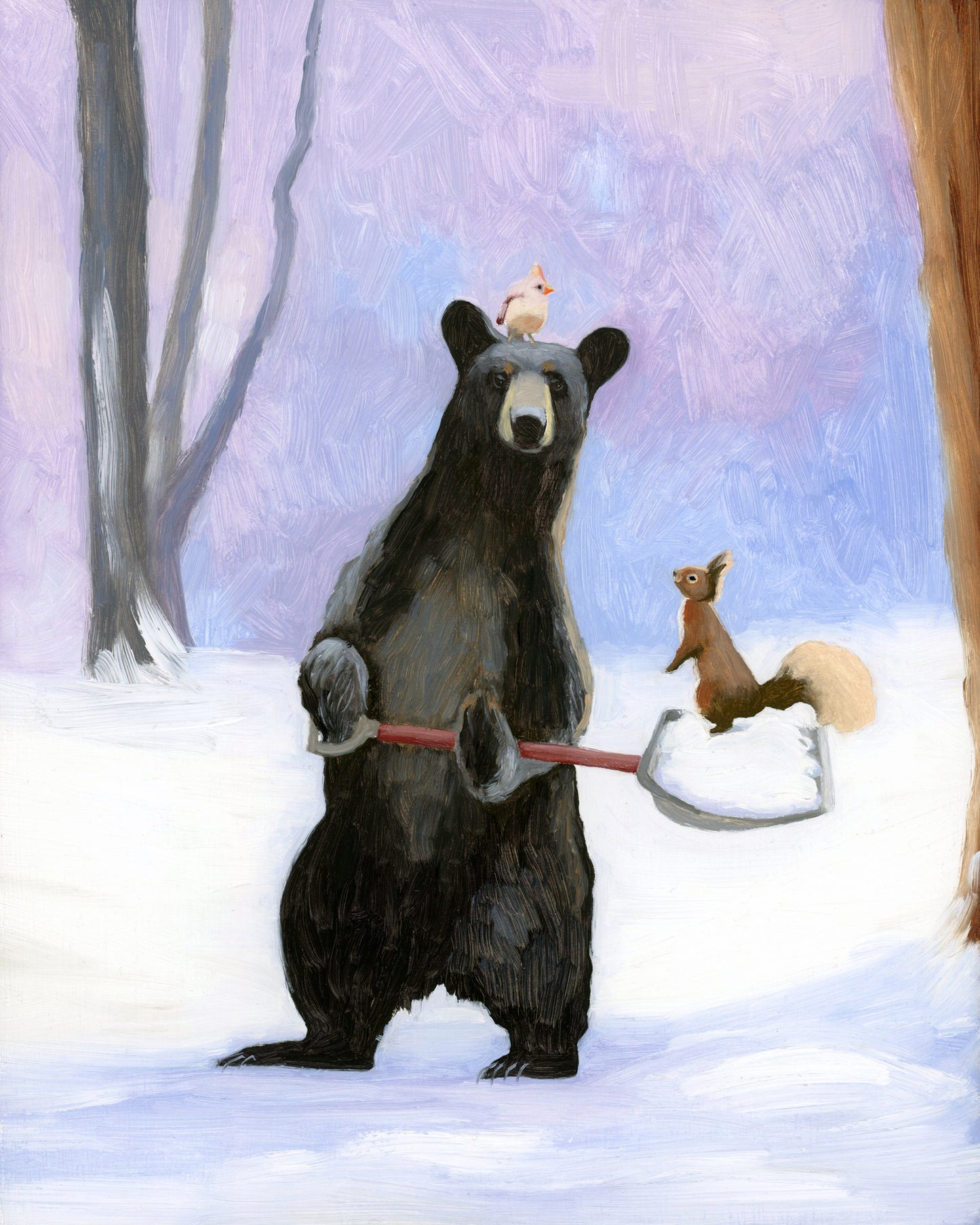 Bear w/ Snow Shovel - 8x10 Original Oil Painting