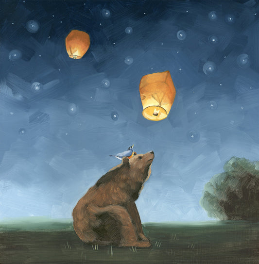 Bear w/ Wish Lanterns Art Print (8x8)