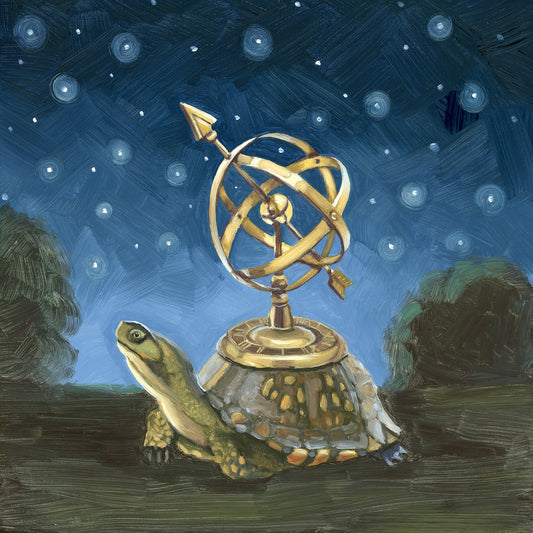 Turtle with Celestial Sphere - 8x8 Original Oil Painting