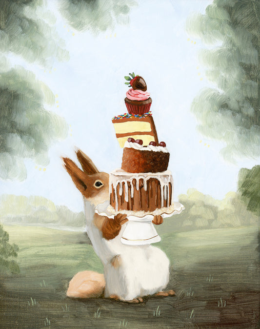 Squirrel w/ Dessert Stack Art Print (8x10)