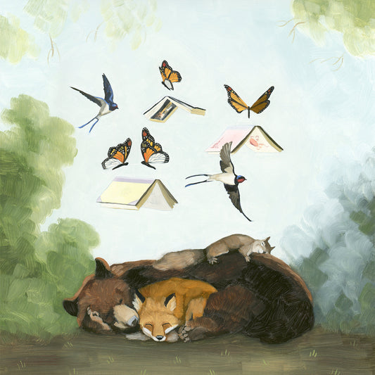Bear, Fox, Squirrel w/ Books Art Print (8x8)