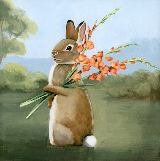 Rabbit w/ Gladiolus Art Print (8x8)