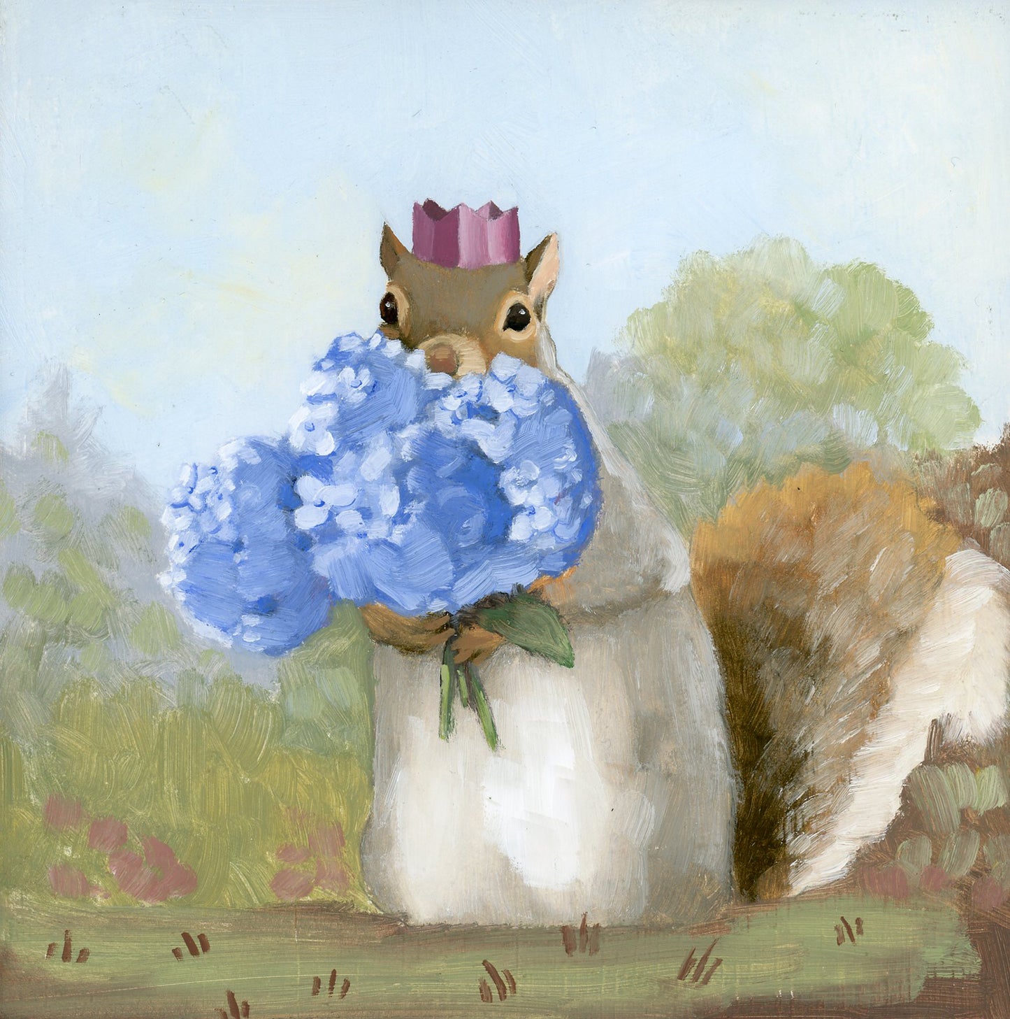 Squirrel w/ Hydrangea Art Print (8x8)