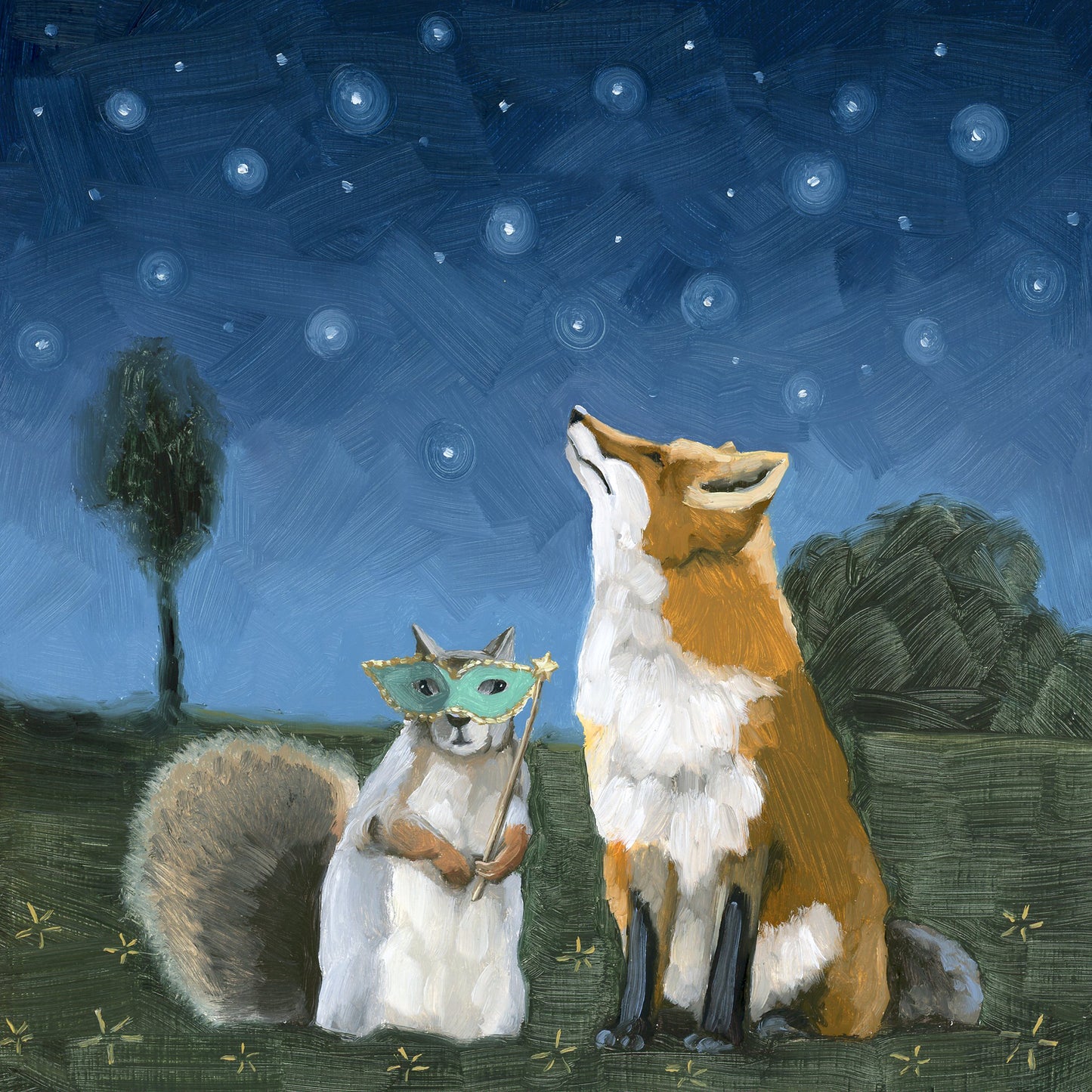 Squirrel and Fox Under the Stars (8x8)
