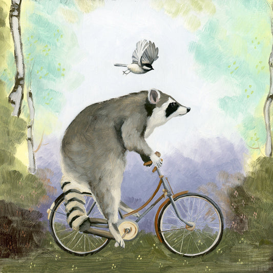 Raccoon Riding Bicycle Art Print (8x8)