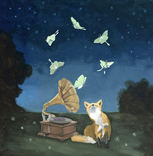 Fox w/ Phonograph and Luna Moths - Art Print