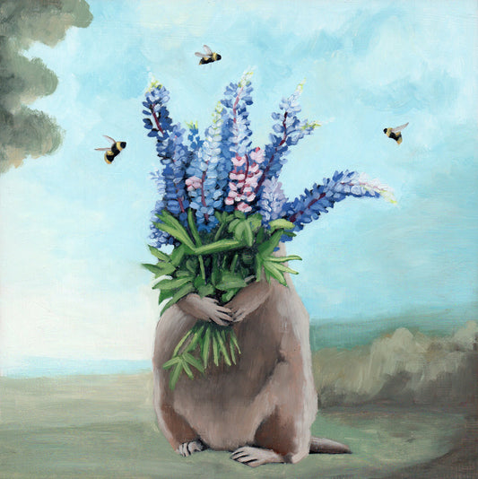 Groundhog w/ Lupine Art Print (8x8)