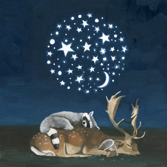 Deer, Raccoon, Squirrel Night Light Art Print (8x8)