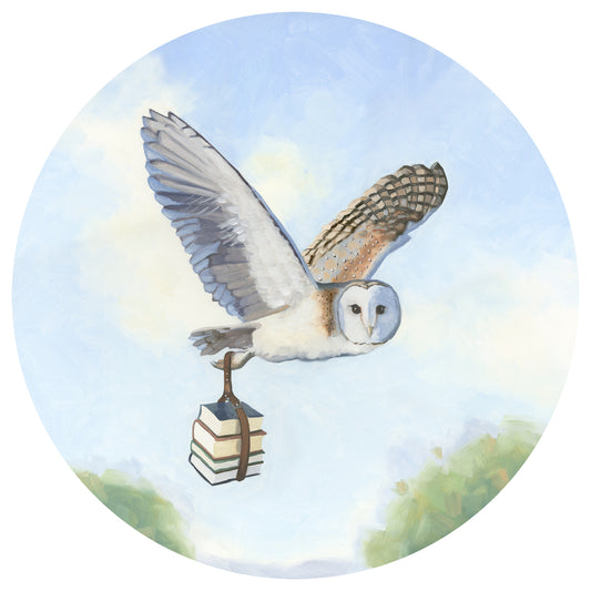 Owl w/ Book Strap - 20 Round Original Oil Painting