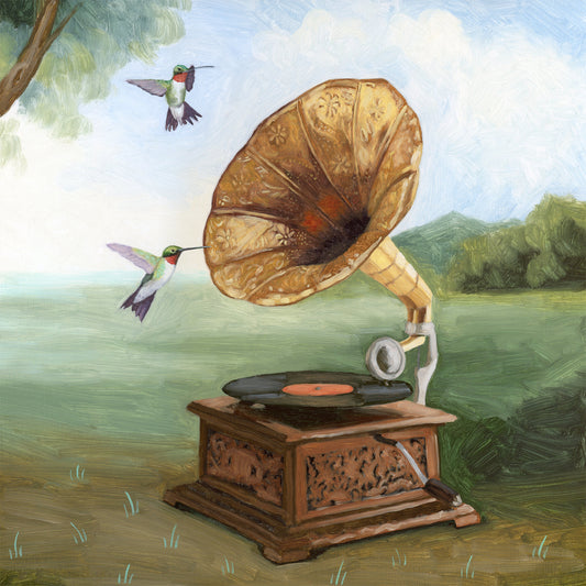 Phonograph w/ Hummingbirds - 12x12 Original Oil Painting