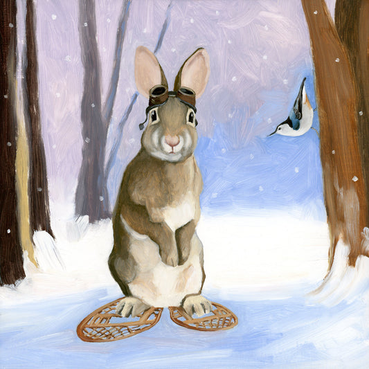 Rabbit w/ Snow Shoes - 8x8 Original Oil Painting