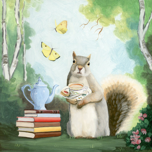 Squirrel w/ Tea and Biscuit - 10x10 Original Oil Painting