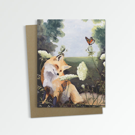 Fox w/ Queen Anne's Lace Notecard (Blank Inside)