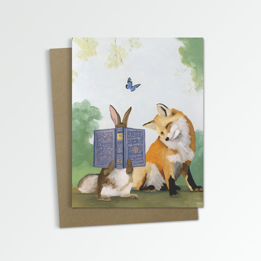 Fox and Rabbit Reading Notecard (Blank Inside)