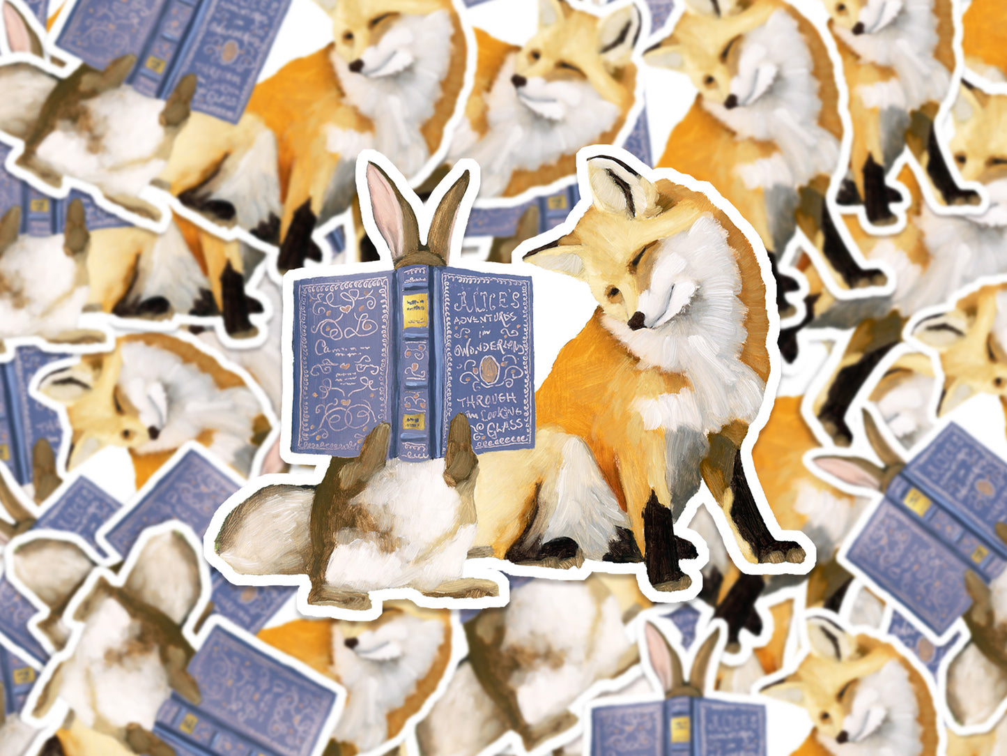 Fox and Rabbit Reading Vinyl Sticker