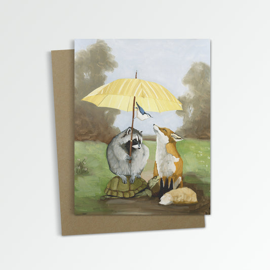 Fox, Raccoon & Umbrella Notecard (Blank Inside)