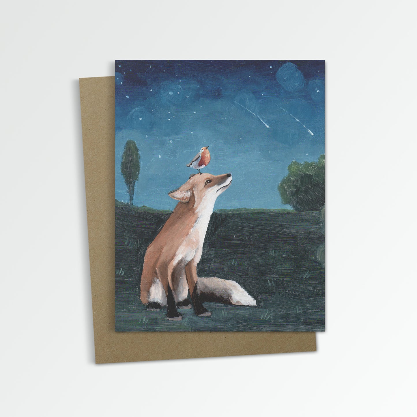 Fox w/ Shooting Stars Notecard (Blank Inside)