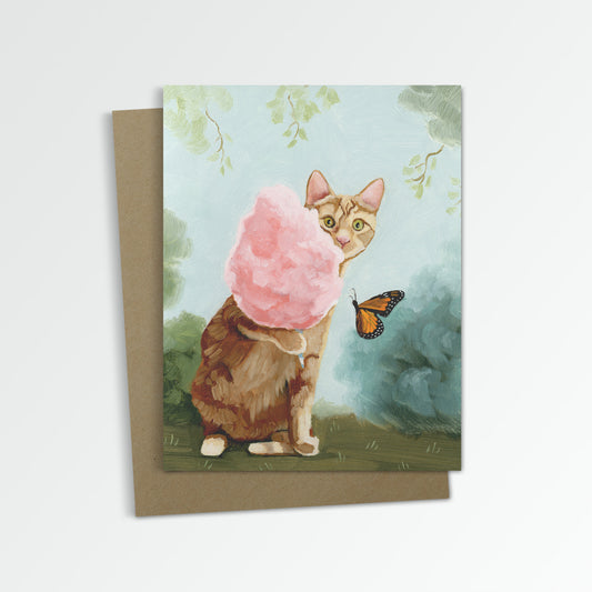 Ginger Cat w/ Cotton Candy Notecard (Blank Inside)