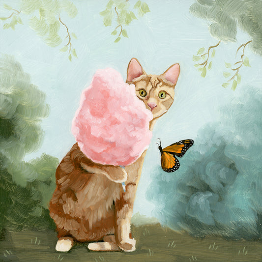Ginger Cat w/ Cotton Candy Art Print (8x8)